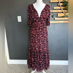 Anthropologie Vibrant Navy Blue, Rust and Purple half Sleeve Dress.